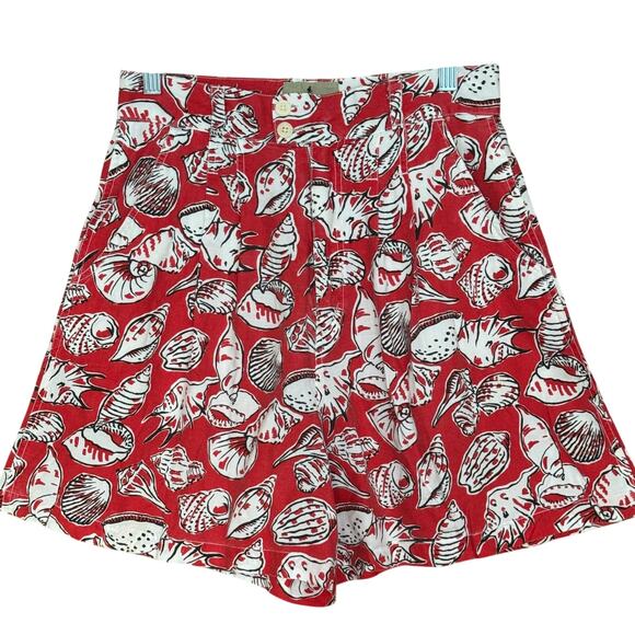 Royal Robbins Pants - Vintage Royal Robbins Red White Seashell High Waist Pleated Cotton Shorts Sz 6